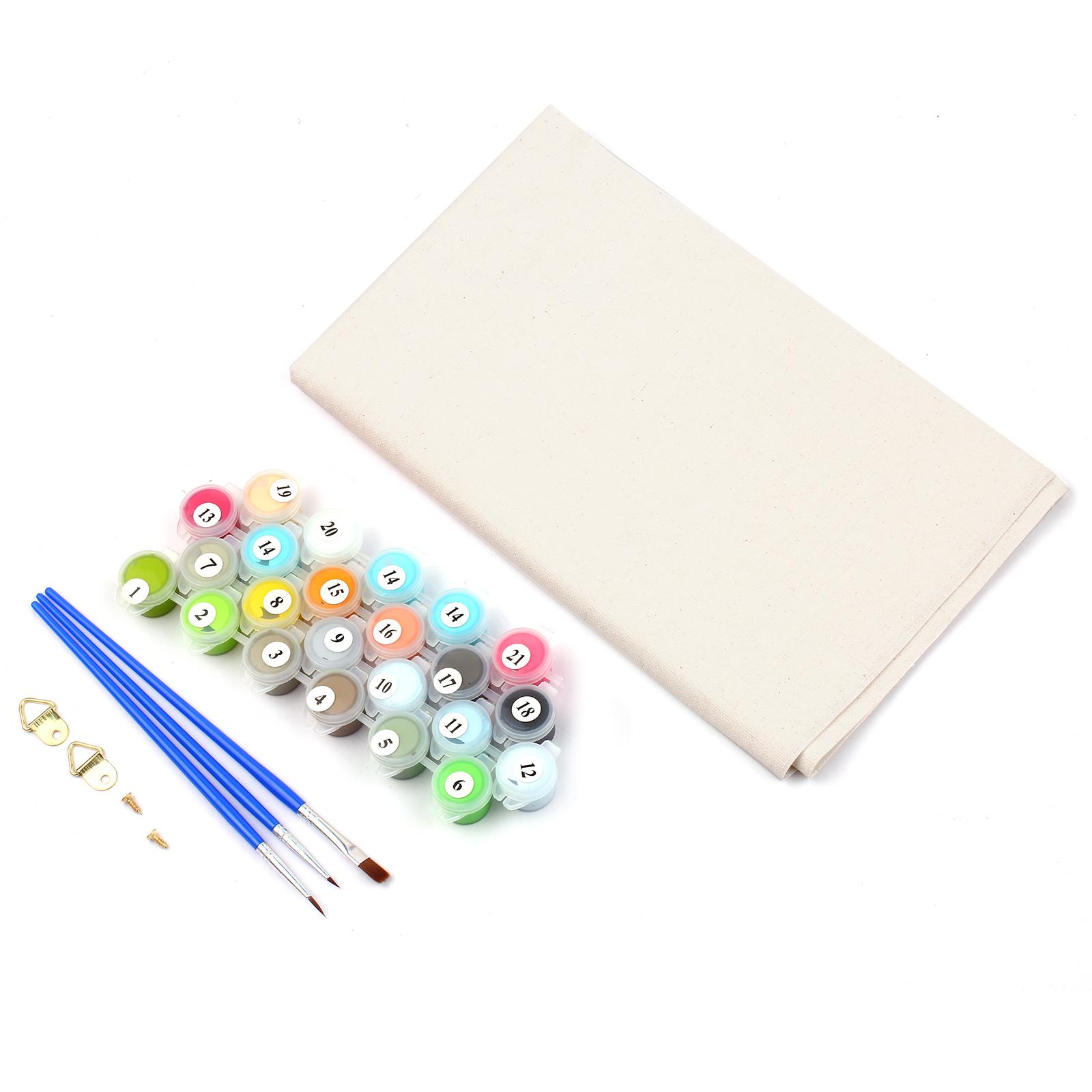 Bộ tranh sơn dầu không khung DIY bao gồm 3 cọ vẽ và 1 bộ bột màu thân thiện với môi trường