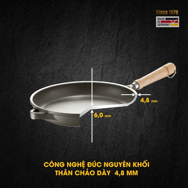 Lòng chảo được được phủ 3 lớp chống dính siêu bền, lớp chống dính 100% không chứa hợp chất gây ung thư PTFE, PFOA an toàn tuyệt đối cho sức khỏe người tiêu dùng. Thân ngoài của chảo được phủ lớp chống dính khiến thức ăn khó bám dính giúp dễ vệ sinh sau khi sử dụng.