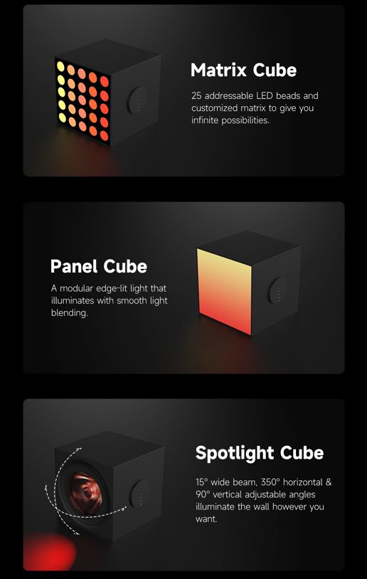 Đèn Yeelight Cube trang trí đa năng thông minh, nhiều hiệu ứng ánh sáng, gamesync, musicsyne, hỗ trợ matter/homekit