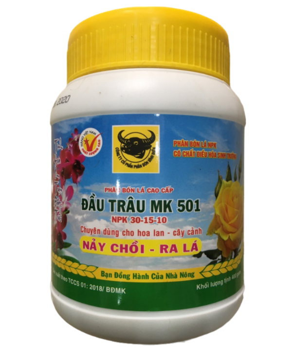 Phân bón lá đầu trâu MK 501 chuyên cho hoa Lan và hoa Cảnh giúp ĐẺ NHÁNH - TẠO MẦM - NẢY CHỒI - RA LÁ hộp 400g