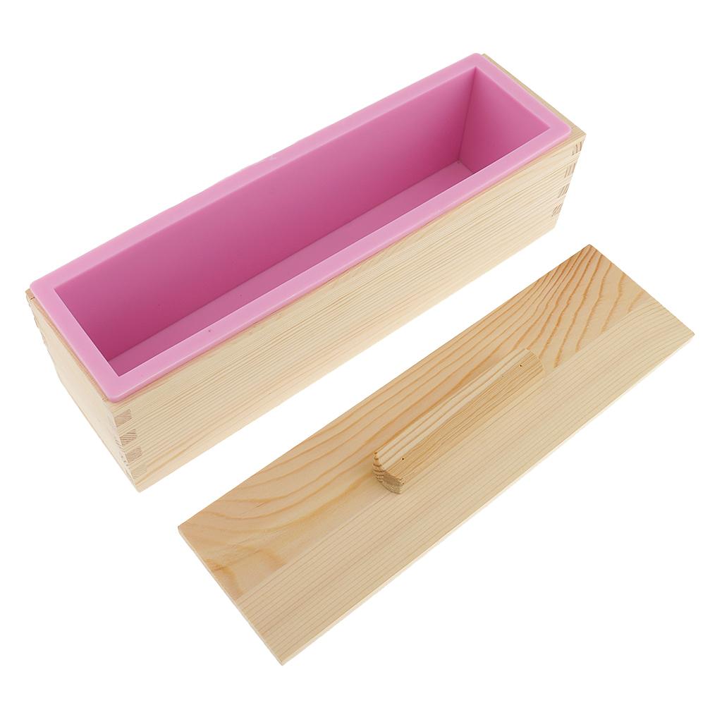 2Pcs/Set Rectangle Silicone Soap Mold Wooden Box &amp; Wire Soap Cutter Slicer