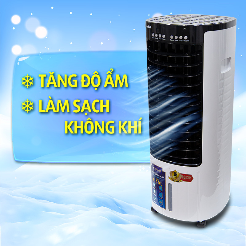 Quạt Điều Hòa Không Khí, Máy Làm Mát Mobell 3116A Với 3 Cấp Gió, Công Suất 130W, Dung Tích 12L Có Remote, Tiết Kiệm Điện Giúp Làm Sạch Không Khí - Hàng Chính Hãng