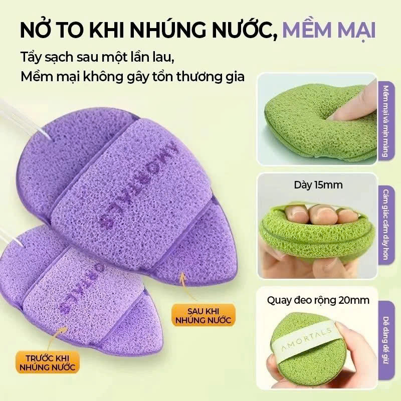 COMBO 3 Hộp Bông Mút Rửa Mặt Amortals, Mút Rửa Mặt Bọt Biển, Làm Sạch Mặt, Bông Mút Hình Giọt Nước - HÀNG CHÍNH HÃNG MINIIN