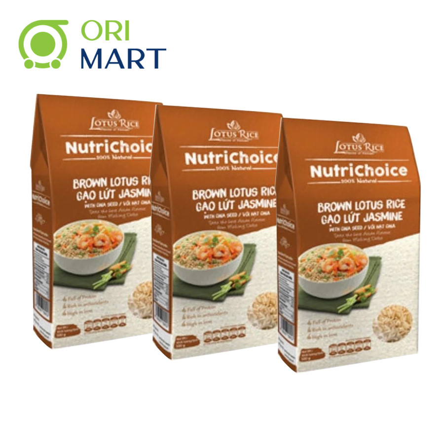 COMBO 3 Gạo Lứt Nâu &amp; Hạt Chia Hữu Cơ NutriChoice Brown Lotus Rice Gói 500G Thơm Ngon Giàu Dinh Dưỡng Đạt Chuẩn An Toàn ORIMART