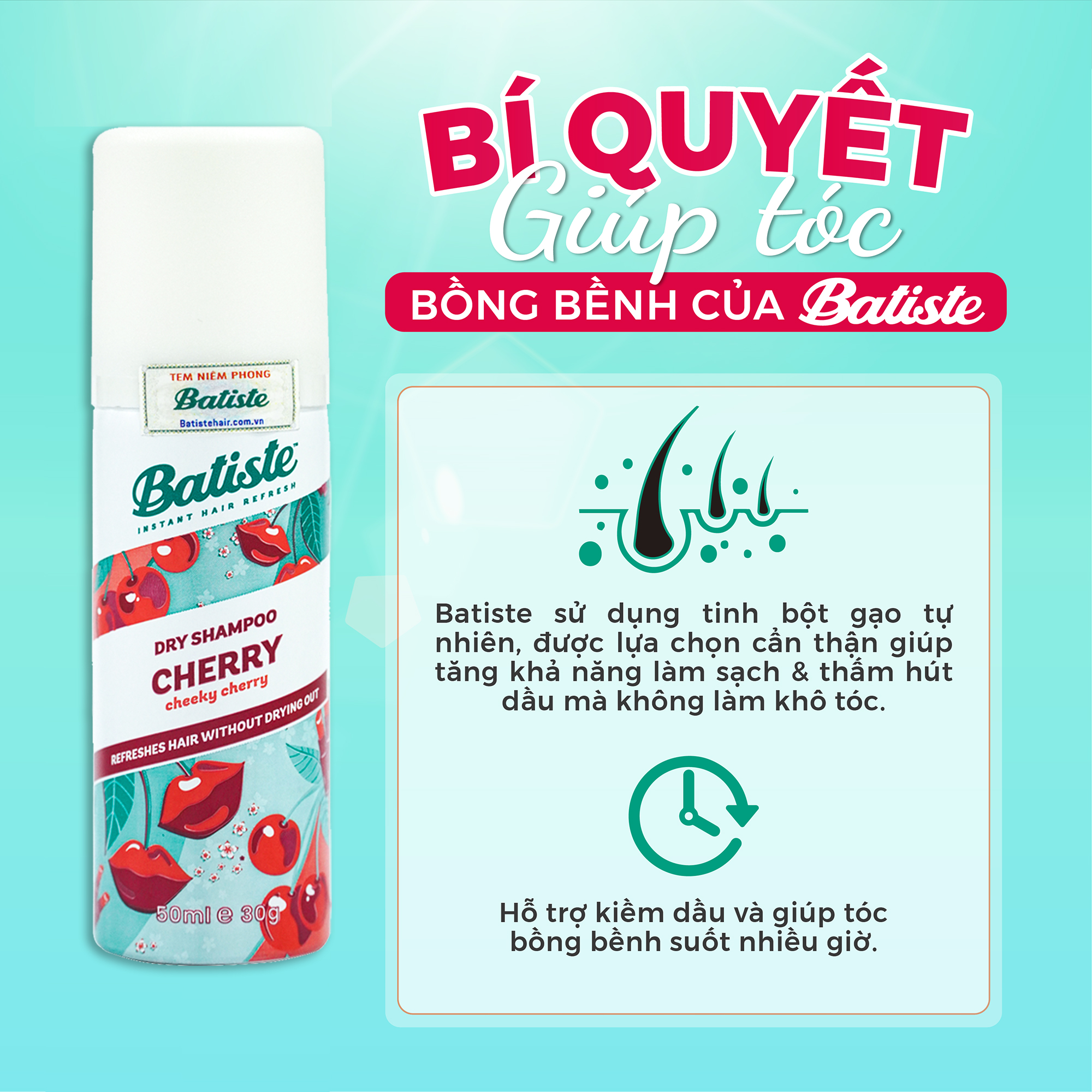 Dầu Gội Khô Hương Anh Đào - Batiste Dry Shampoo Fruity &amp; Cheeky Cherry 50ml