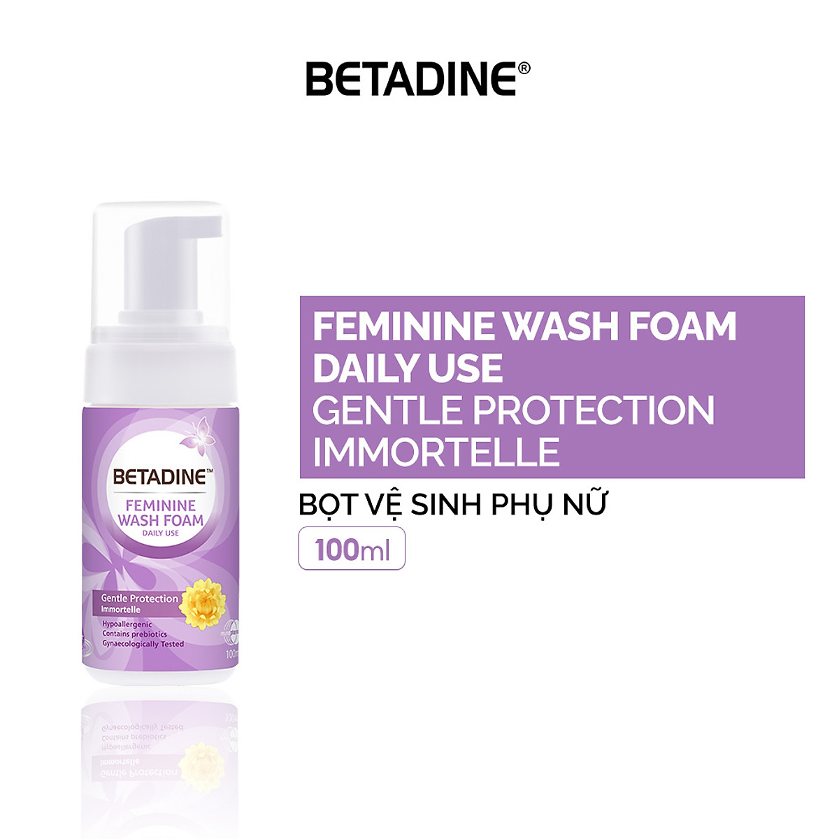 Combo 3 chai bọt vệ sinh phụ nữ Betadine Feminine Wash Foam Daily Use làm sạch dịu nhẹ, duy trì độ cân bằng pH