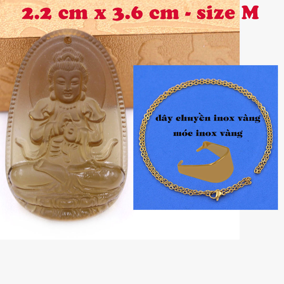 Mặt Phật Đại nhật như lai đá obsidian  3.6 cm kèm dây chuyền inox vàng - mặt dây chuyền size M, Mặt Phật bản mệnh