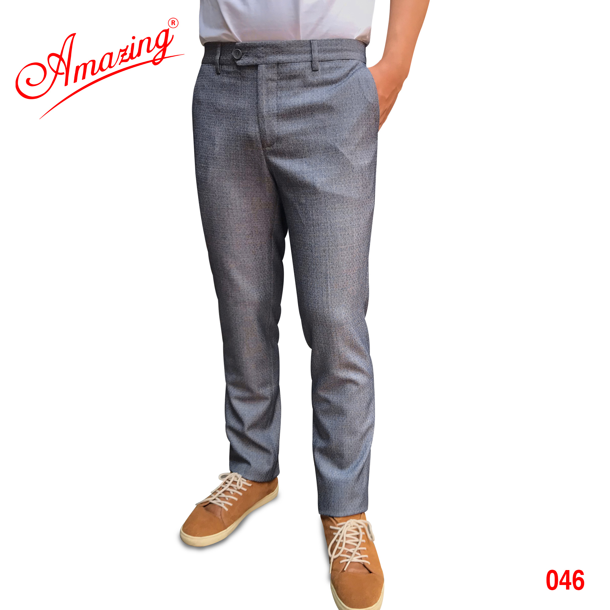 Quần tây truyền thông Amazing, ống xuông, không ly, vải dày có vân chìm, thấm hút tốt, có size lớn 105kg