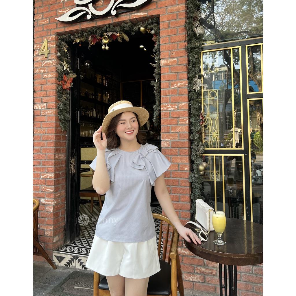 Áo nữ kiểu dáng rộng, tay bèo, nơ tiểu thư, thoáng mát, hot hè Peony - MELISSA TOP