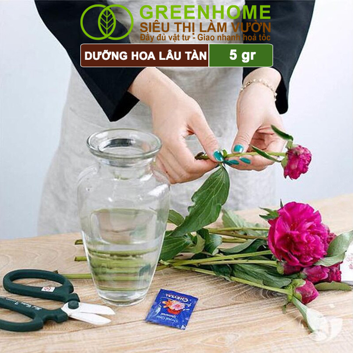 Dưỡng Hoa Lâu Tàn Greenhome, Chrysal, Gói 5gr, Phân Bón Cho Hoa Cắt Cành, Lâu Tàn, Nở Bông To, Không Bị Hôi Nước