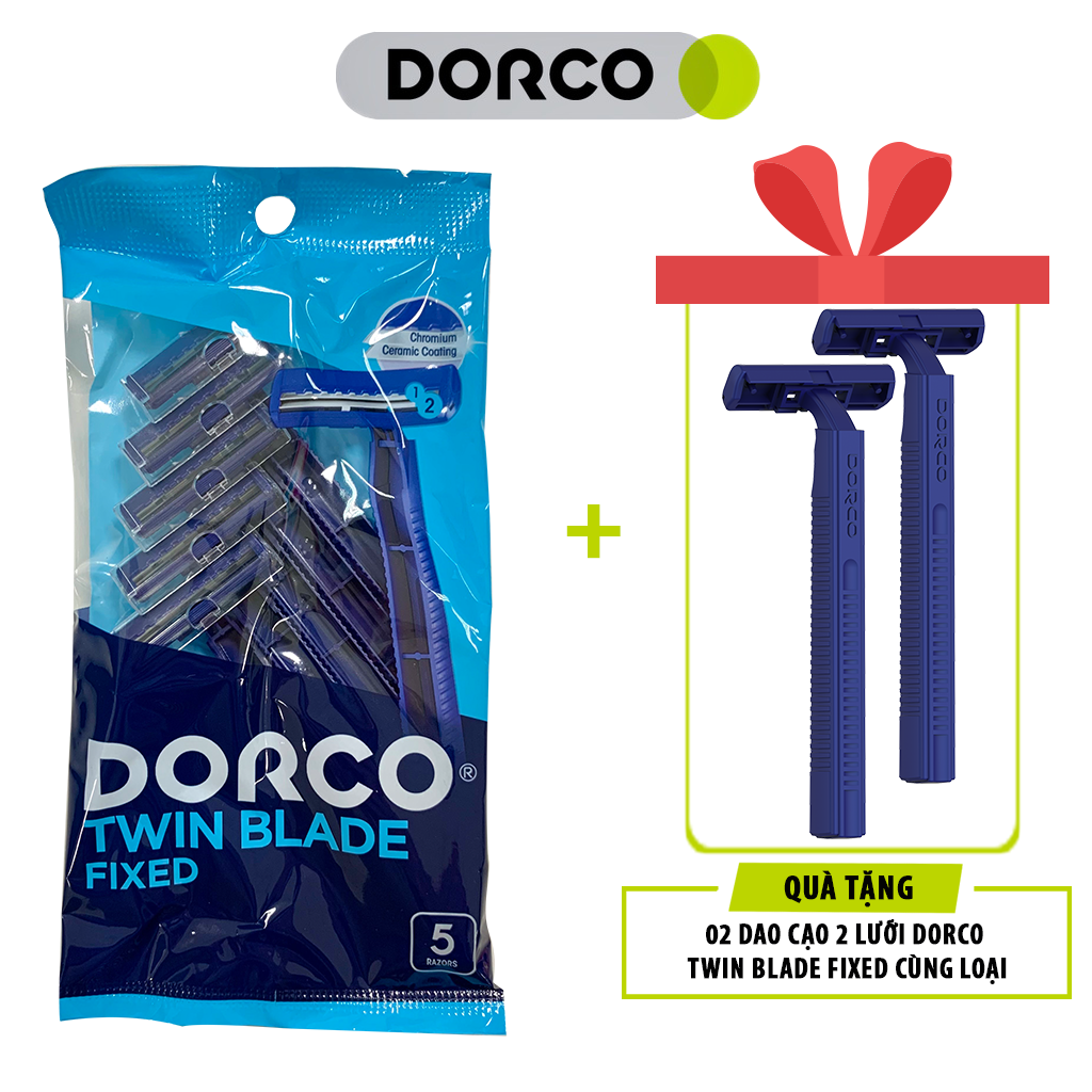 Dao Cạo Râu 2 Lưỡi Dorco TD 708DB (Gói 05 Dao Cạo) + Tặng 2 Dao Cạo Dorco Twin Blade Fixed