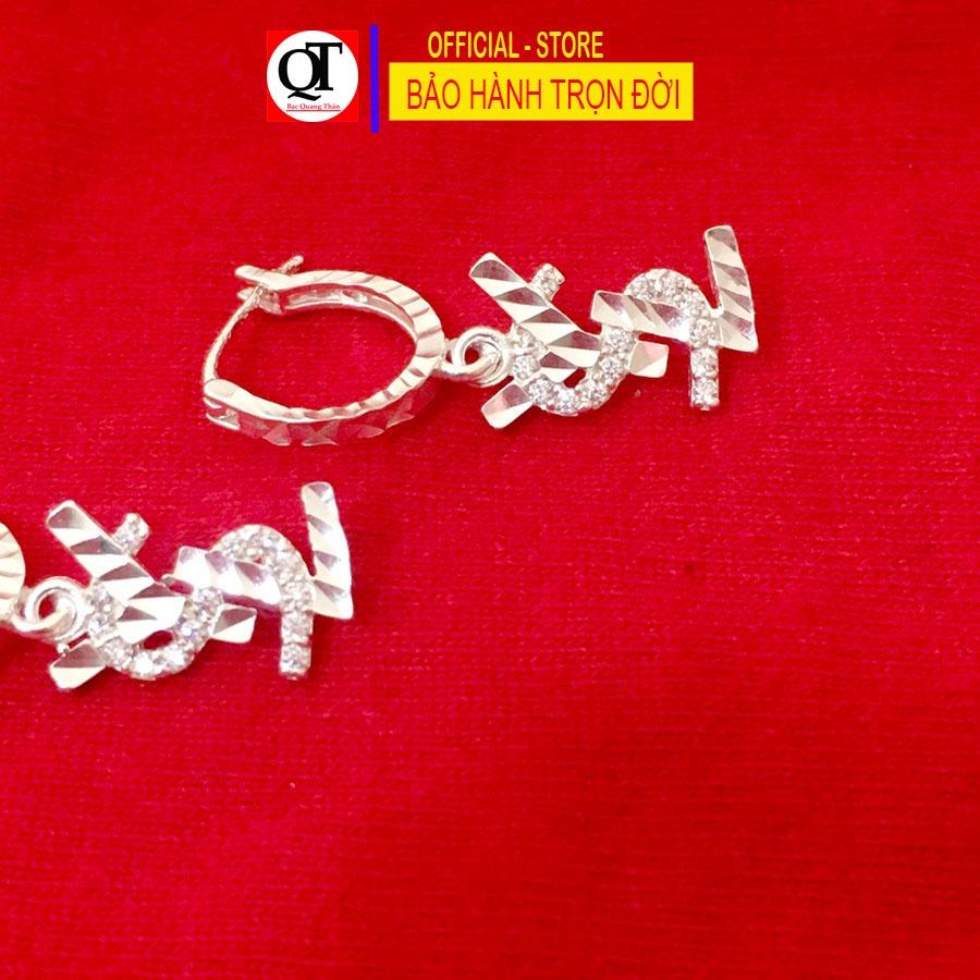 Bông tai nữ giáng dài chất liệu bạc ta Bạc Quang Thản - QTBT.CN172