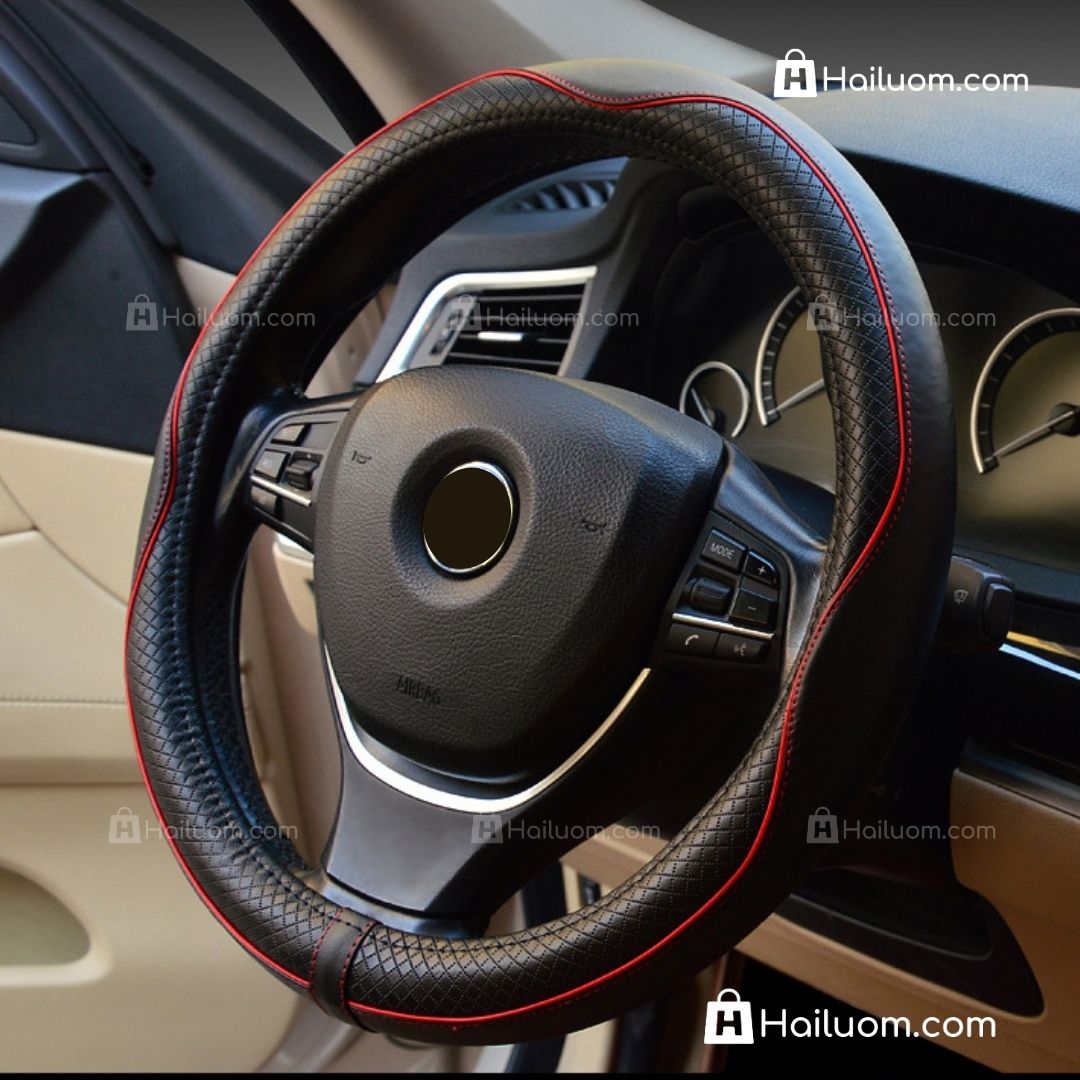 Bọc Vô Lăng ô tô cho KIA RONDO Da Thật Cao Cấp - Màu Đen Chỉ Đỏ