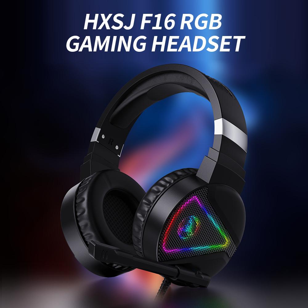 HXSJ F16 Wired Head-mounted Gaming Headset with 50mm Driver Unit Omnidirectional Microphone RGB Light Effect USB+3.5mm