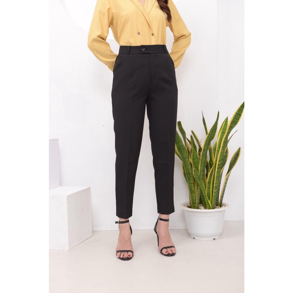 Quần tây nữ quần baggy lưng cạp cao vải from đẹp thời trang âu công sở dày dặn dài màu đen đi học chuẩn