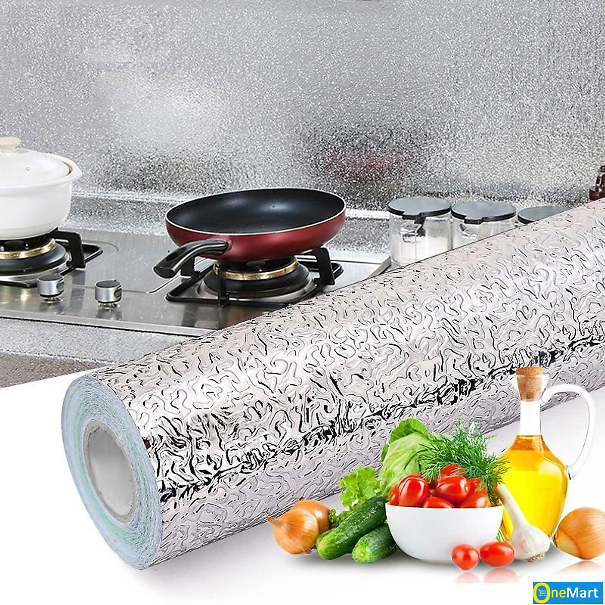 Giấy bạc dán bếp cách nhiệt dododios Cuộn decal dán tường nhà bếp chống thấm bền đẹp , Cuộn 3 Mét Decal Giấy Dán Bếp Tráng Nhôm Cách Nhiệt Chính Hãng dododios