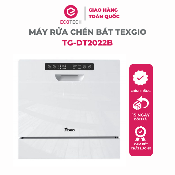 Máy rửa chén bát 6 bộ Texgio TG–DT2022B kích thước nhỏ gọn, đặt bàn hoặc âm tủ - Hàng chính hãng