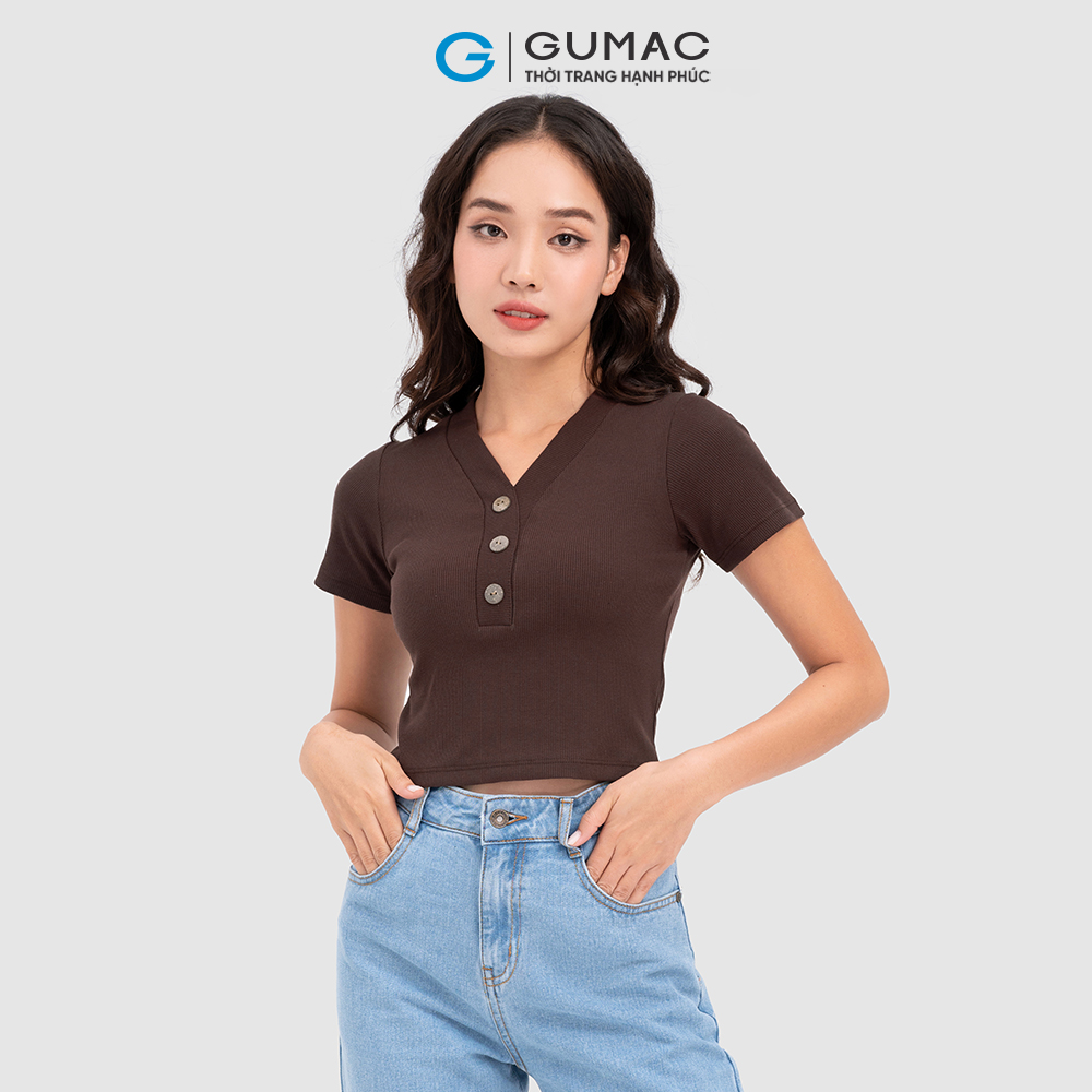Áo thun nữ GUMAC ATC11045 cổ V phối nút nhiều màu trẻ trung