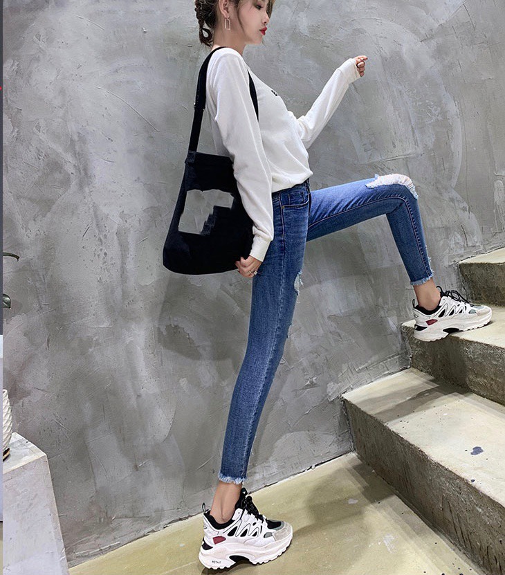 [ SIZE ĐẠI 40kg~90kg] Quần jean dài BIG SIZE xanh đậm rách bụi , vải jean dày dặn co dãn mạnh 3096