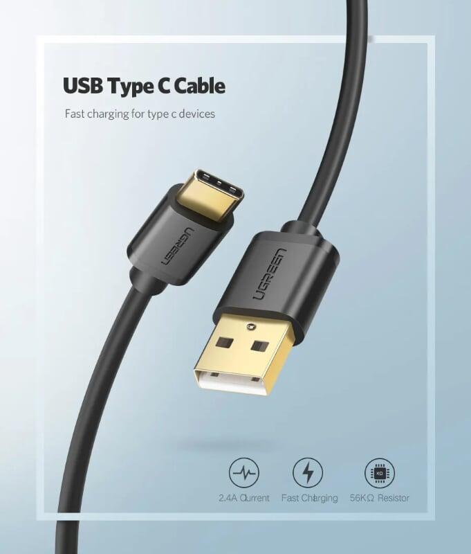 Ugreen UG30159US141TK 1M màu đen Dây USB 2.0 sang Type-C truyền dữ liệu và sạc - HÀNG CHÍNH HÃNG