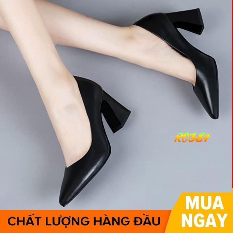 Giày cao gót nữ đẹp đế vuông 7 phân hàng hiệu rosata màu đen ro384