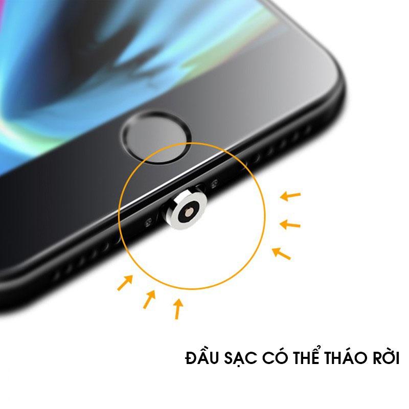 Bản Mới Dây Cáp Sạc Điện Thoại Phát Sáng 3 Đầu Hit Nam Châm Xoay 360 Bọc Nhựa Siêu Bền Cho Iphone Samsung Android