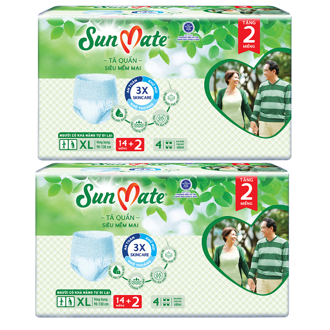 [Mẫu mới] Combo 2 Tã quần SunMate siêu mềm mại G1 mới size XL-14+2 miếng