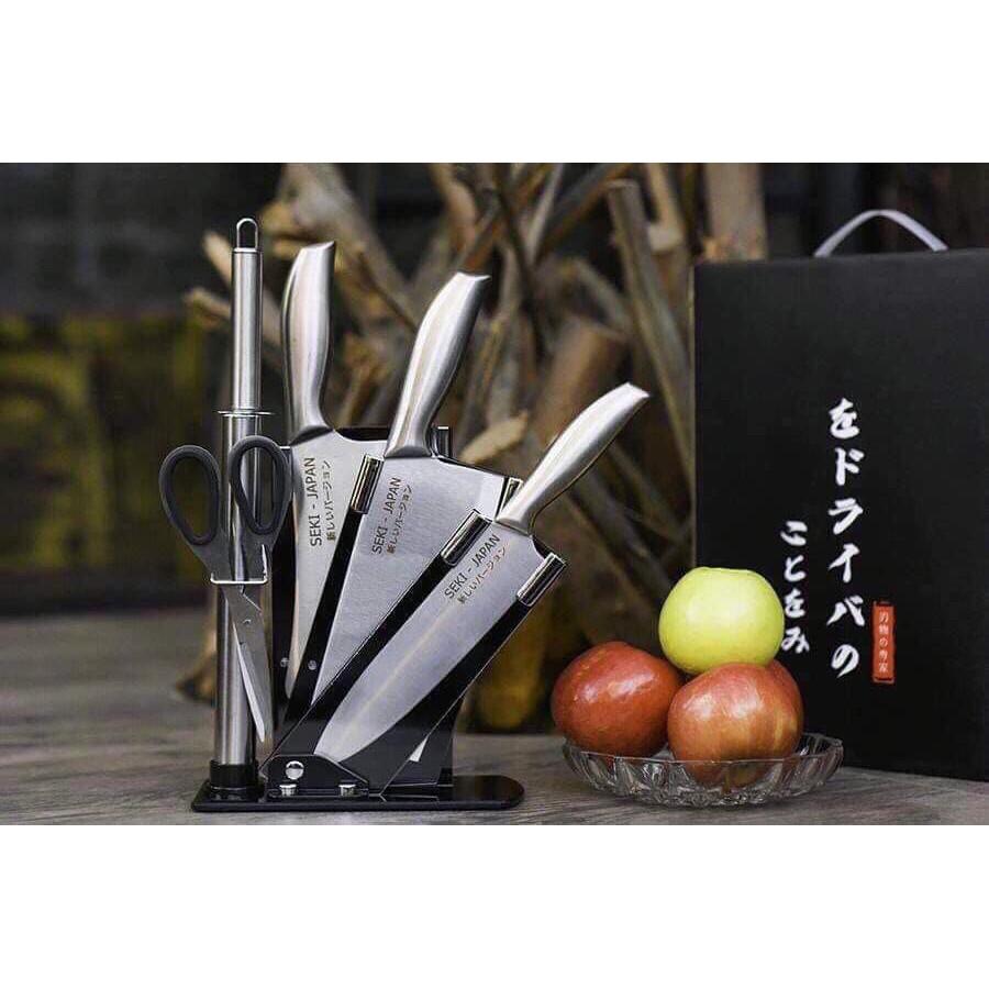 Bộ dao NHẬT inox 6 món cao cấp kèm khay và hộp sang chảnh