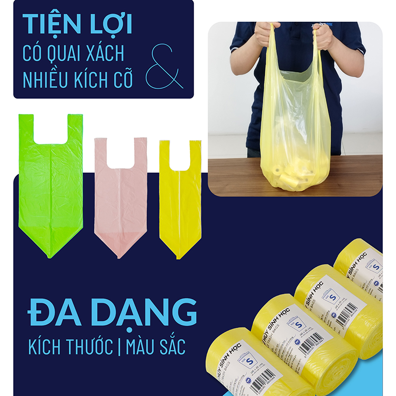 Túi Rác Tự Huỷ Sinh Học TPP, Đáy Sao Có Quai, Nhựa HDPE, 40 Cái/Cuộn x 4, Size S