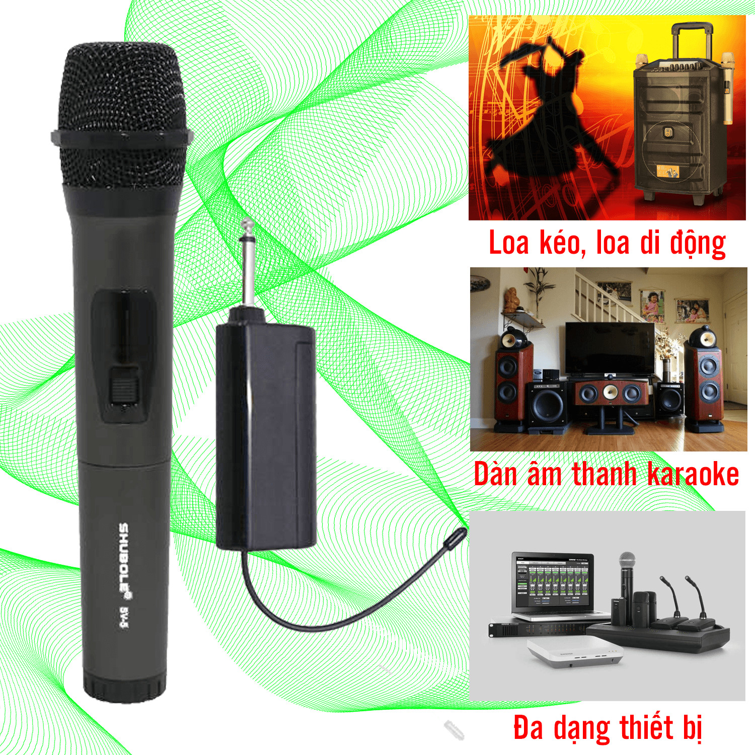 MICRO KARAOKE, MICRO KHÔNG DÂY SV5, CHUYÊN DÙNG CHO LOA HOẶC ÂM LY- TẶNG KÈM JACK- HÀNG CHÍNH HÃNG