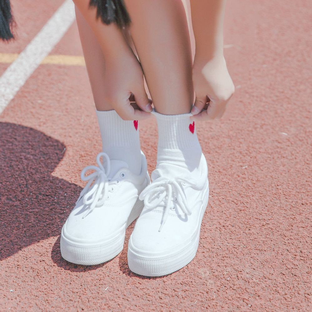 Tất cotton trắng họa tiết trái tim, tia chớp, quả bóng Vớ dệt kim unisex hàng loại đẹp