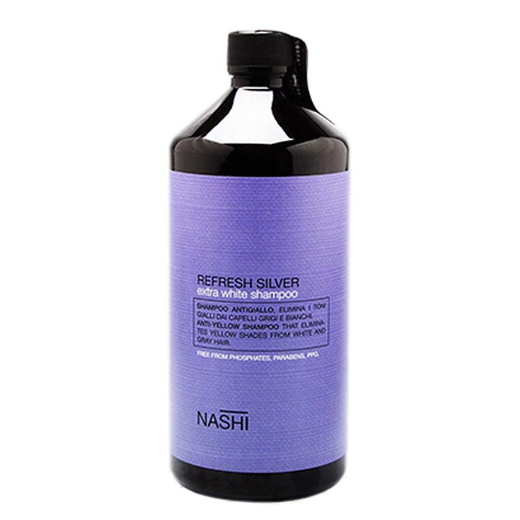 Dầu gội khử vàng NASHI Refresh Silver Extra White shampoo cho tóc trắng xám bạch kim Italy 1000ml