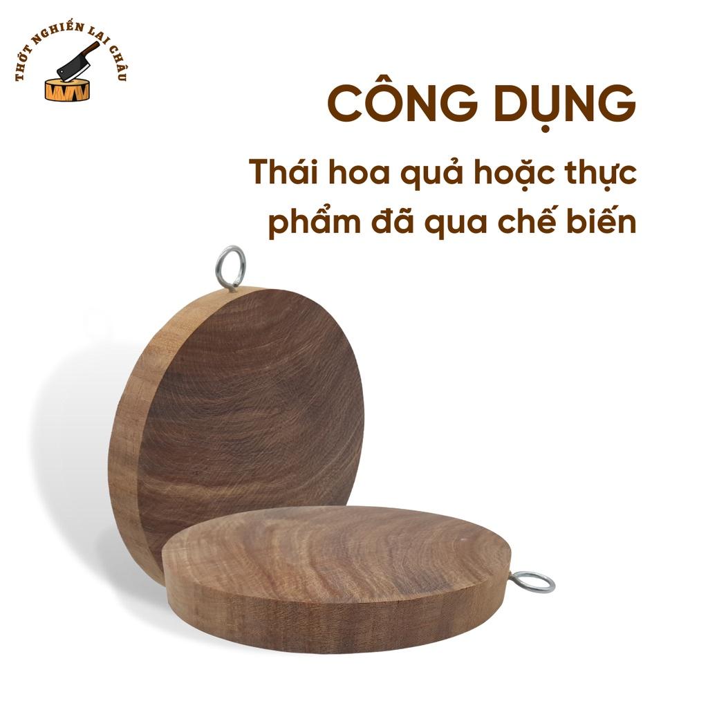 Thớt gỗ nghiến tây bắc sử dụng thái xắt thực phẩm cho gia đình, đường kính 24x2cm