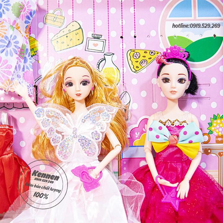 Búp bê công chúa 3D có khớp linh hoạt kèm 2 búp bê loại nhỏ và nhiều phụ kiện ( váy, trang sức, gương,.....) để tạo kiểu