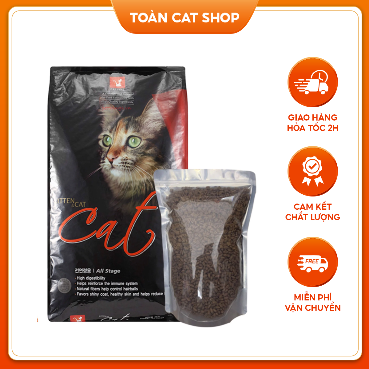 Thức Ăn Hạt Khô Cho Mèo Mọi Lứa Tuổi Cat's Eye Túi Chiết 1kg, Hạt Khô Cho Mèo Hàn Quốc Giúp Tiêu Búi Lông