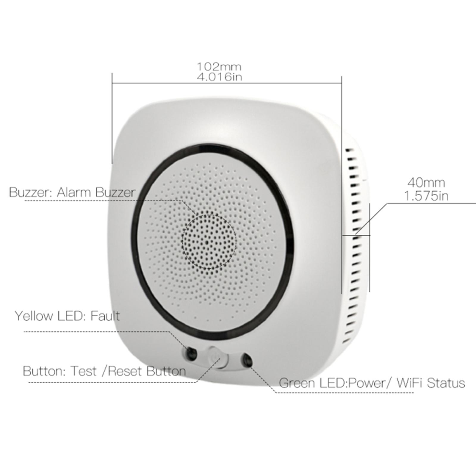 Wifi Carbon Monoxide Detector Wifi Smoke Sensor Security Alarm System 75dB Sound Warning APP Notification Pushing SmartLife Tuya APP Remote Control