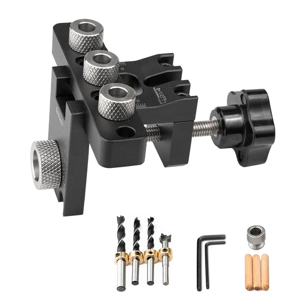 3in1 Dụng cụ định vị lỗ khoan chế biến gỗ Dụng cụ định vị lỗ hợp kim nhôm Bộ gá dẫn hướng đồ gỗ với mũi khoan 8-15mm Dụng cụ tự làm mộc biến dạng để ghép nối bảng