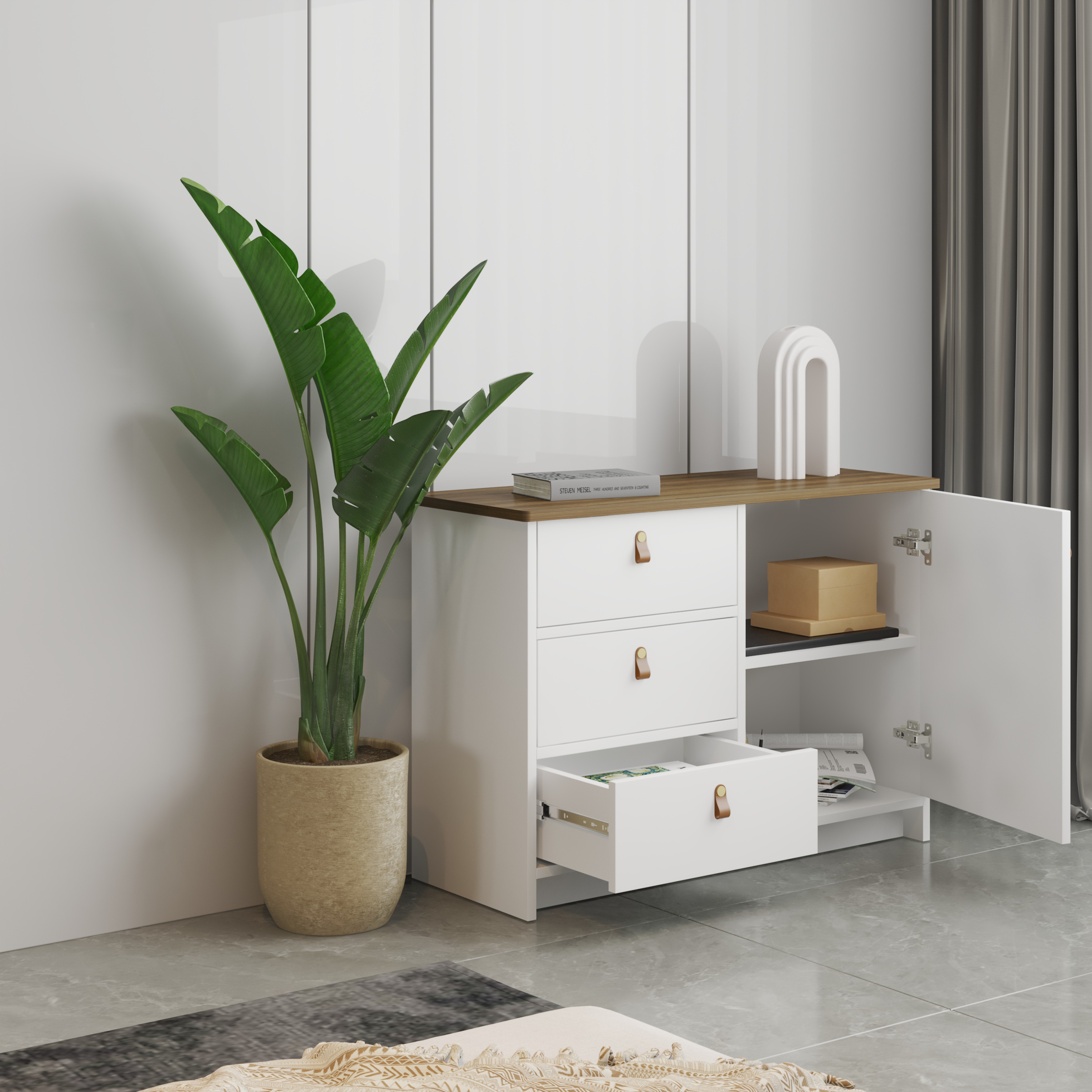 [Happy Home Furniture] NOMIA , Tủ lưu trữ 3 ngăn kéo - 1 cửa mở , 90cm x 35cm x 64cm ( DxRxC), THK_063
