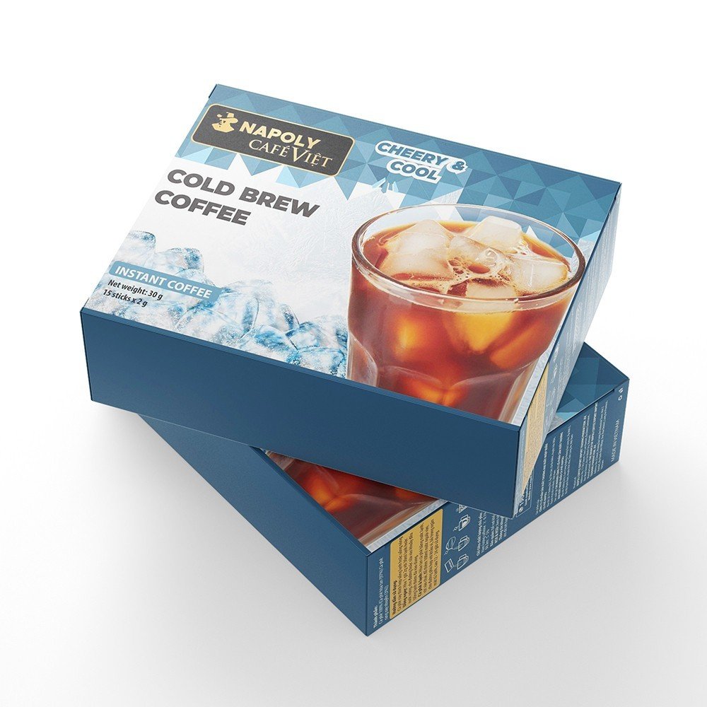 COLD BREW COFFEE - Cà phê đen không đường sấy lạnh hòa tan Napoli Coffee hộp 15 gói x 2g