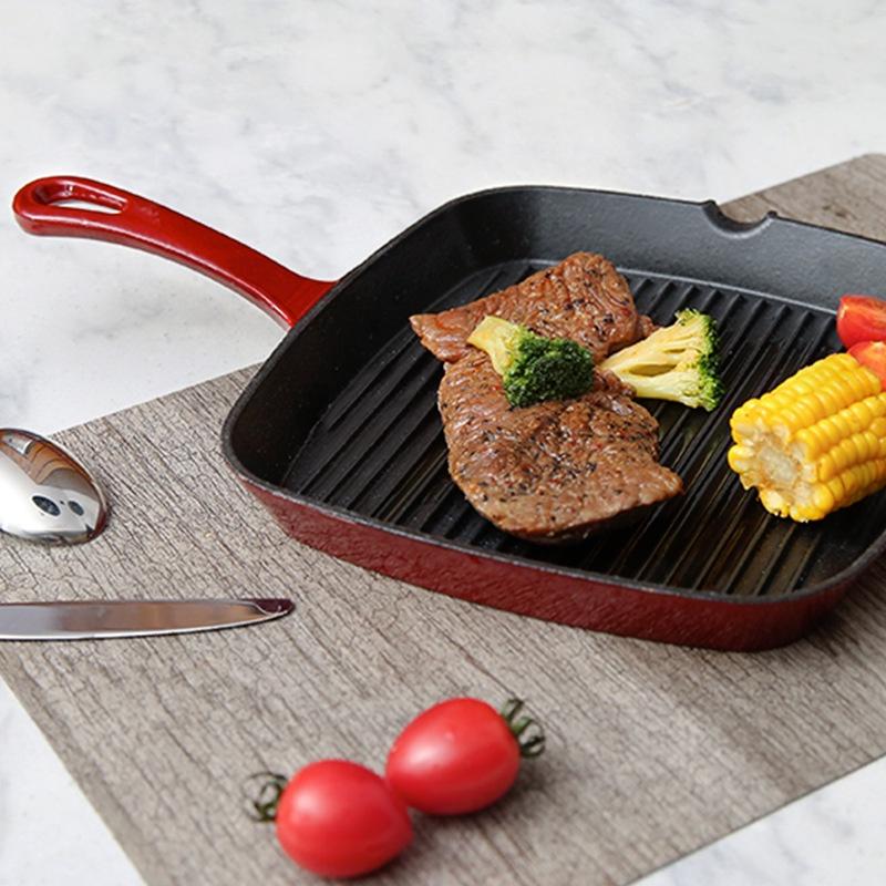 Chảo gang nướng bò bít têt, nướng BBQ tráng men cao cấp