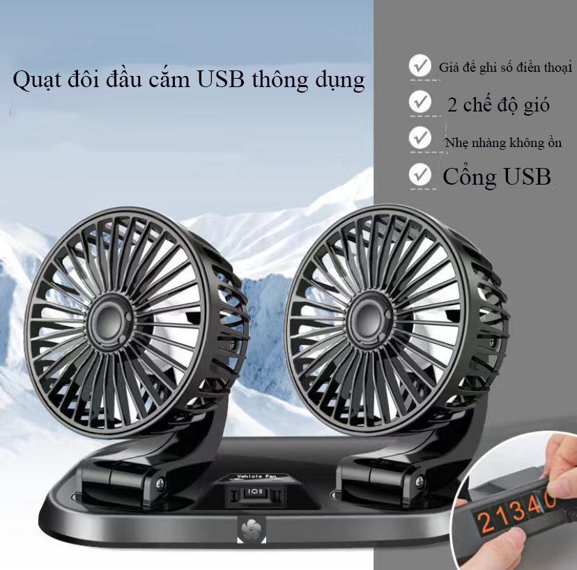 Quạt mini 5V xoay 360 tiện ích trên ô tô, xe hơi, bàn làm việc, ghiđược số di động Tặng tẩu 2USB