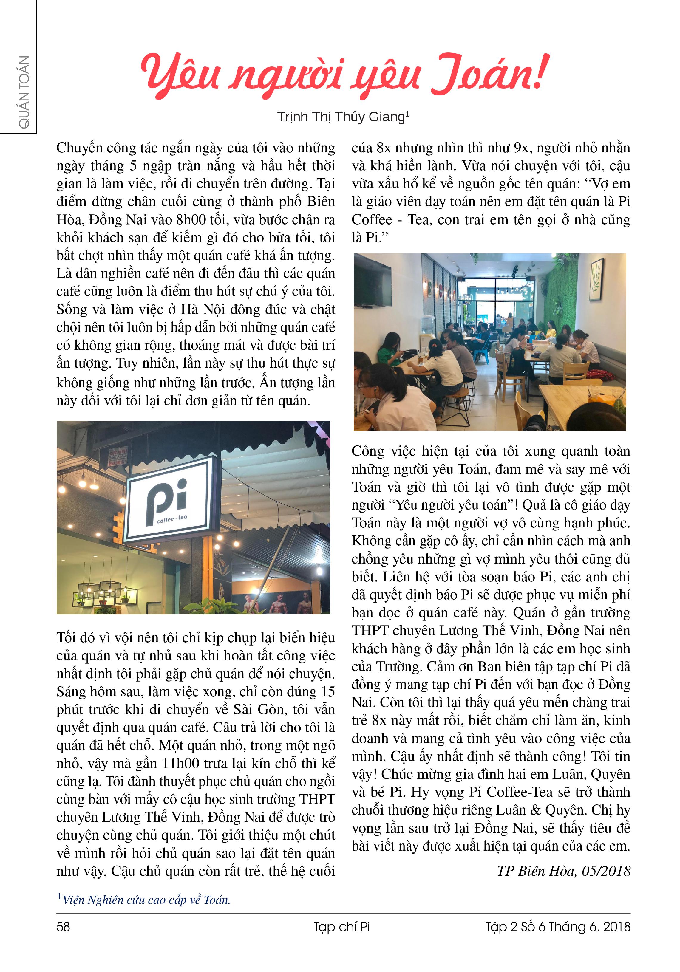 Tạp chí Pi- Hội Toán học Việt Nam số 6/tháng 6 năm 2018