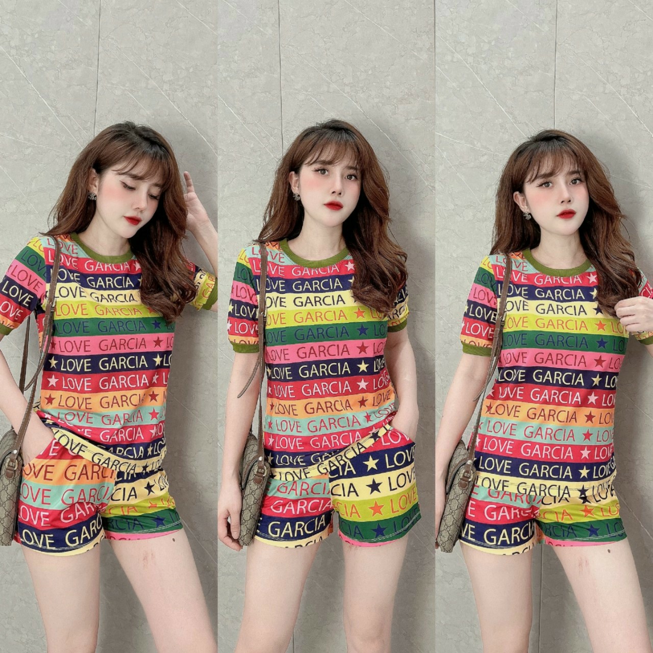 Đồ bộ thun lạnh đùi in 3D sọc ngang phối chữ love