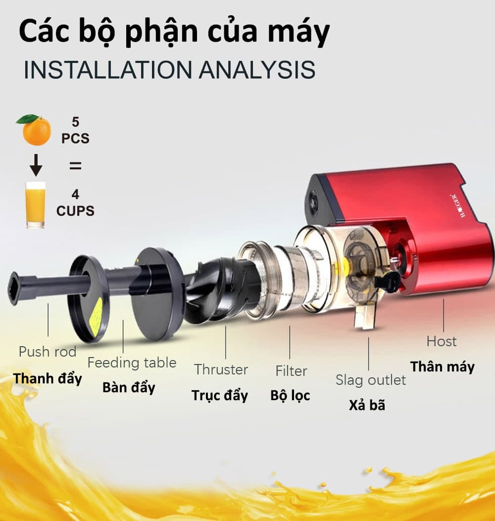 Máy ép trái cây hoa quả tốc độ chậm Haeger-350w - hàng chính hãng