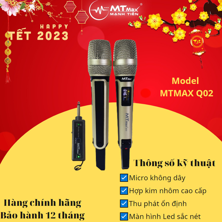 Micro không dây đa năng MTMAX Q02 - Micro không dây giá tốt, sử dụng cho mọi loại thiết bị âm thanh - Micro dành cho loa kéo, loa bluetooth, amply - Màn hình Led hiển thị thông số - Âm thanh cực hay, giá cực rẻ hàng chính hãng