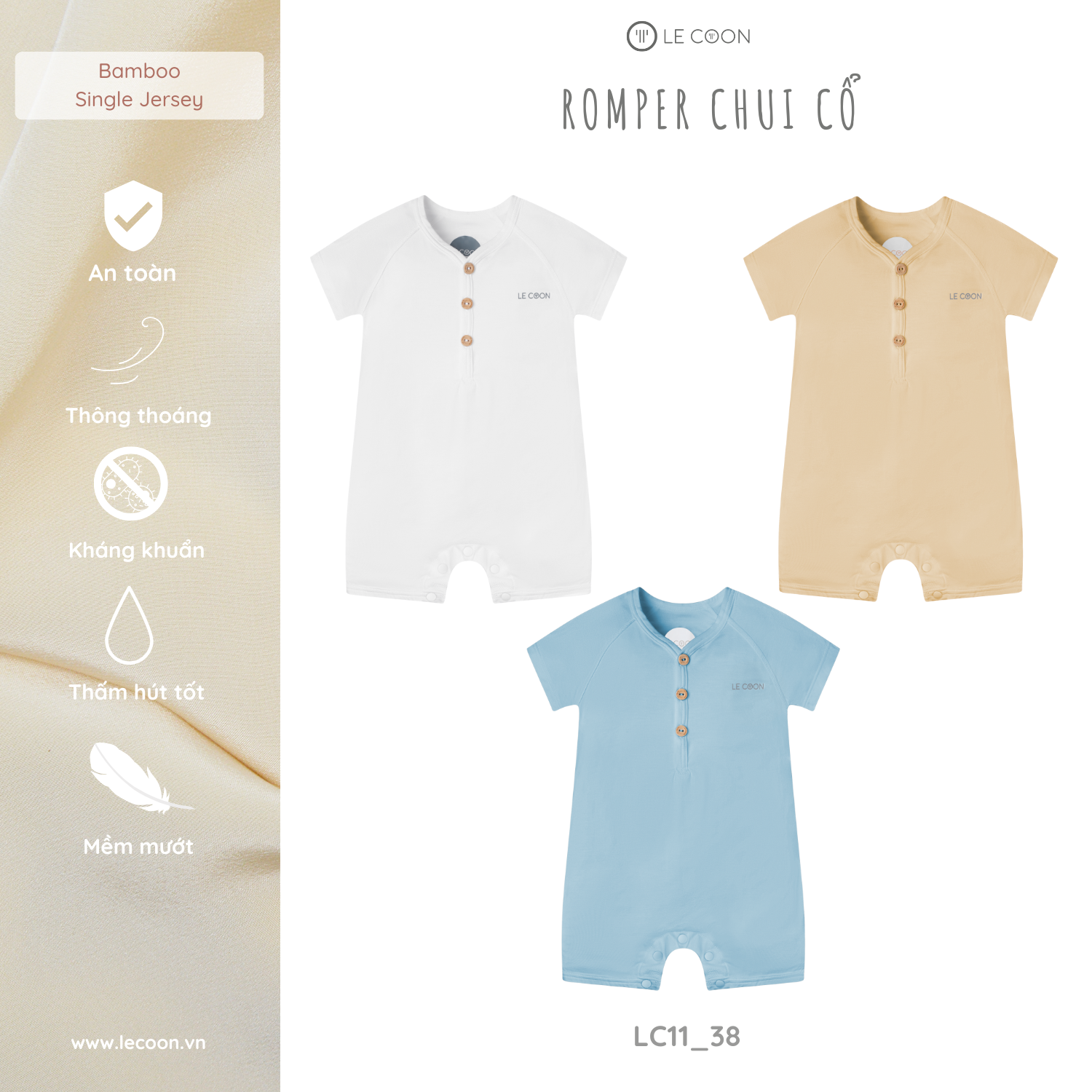 LE COON | Romper Chui Cổ | Vải COOL mỏng mát | 3-18 tháng