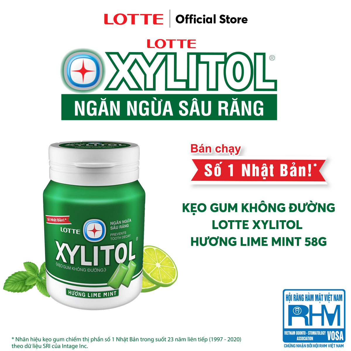 Combo 6 Kẹo Gum không đường Lotte Xylitol - Hương Lime Mint 55.1 g