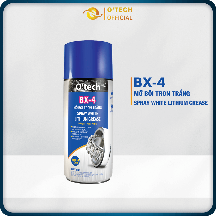 Bình xịt mỡ bôi trơn chịu nhiệt O’tech BX-4 Mỡ Bôi Trơn Trắng (450 ml) Lithium White Grease