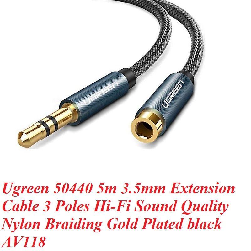 Ugreen UG50440AV118TK 5M 3.5mm Đầu mạ vàng có hỗ trợ MIC Màu Đen cáp nối dài - HÀNG CHÍNH HÃNG