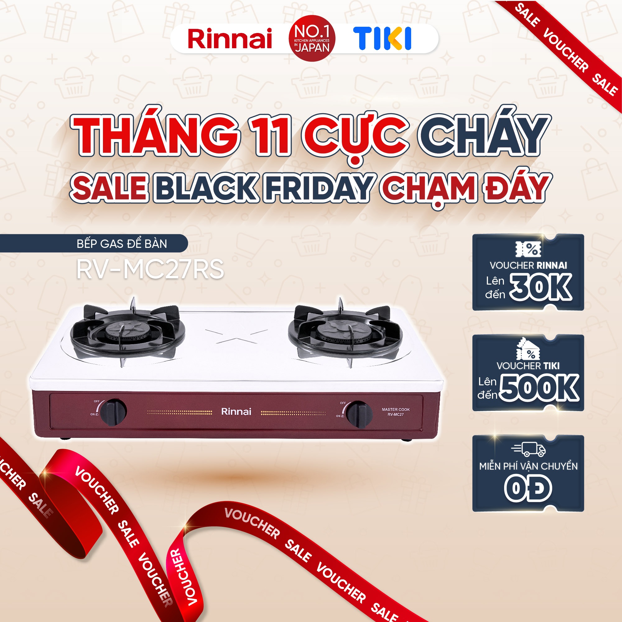 Bếp gas dương Rinnai RV-MC27RS mặt bếp inox và kiềng bếp men - Hàng chính hãng